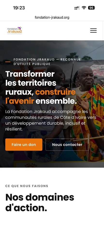 Fondation Jrakaud — page d'accueil sur iPhone