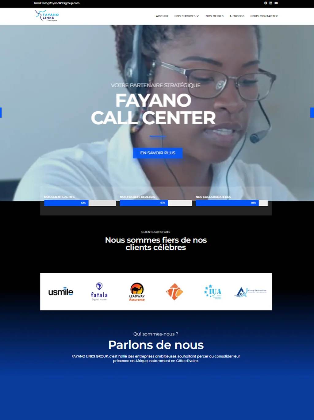Fayanolinks Group — page d'accueil sur tablette