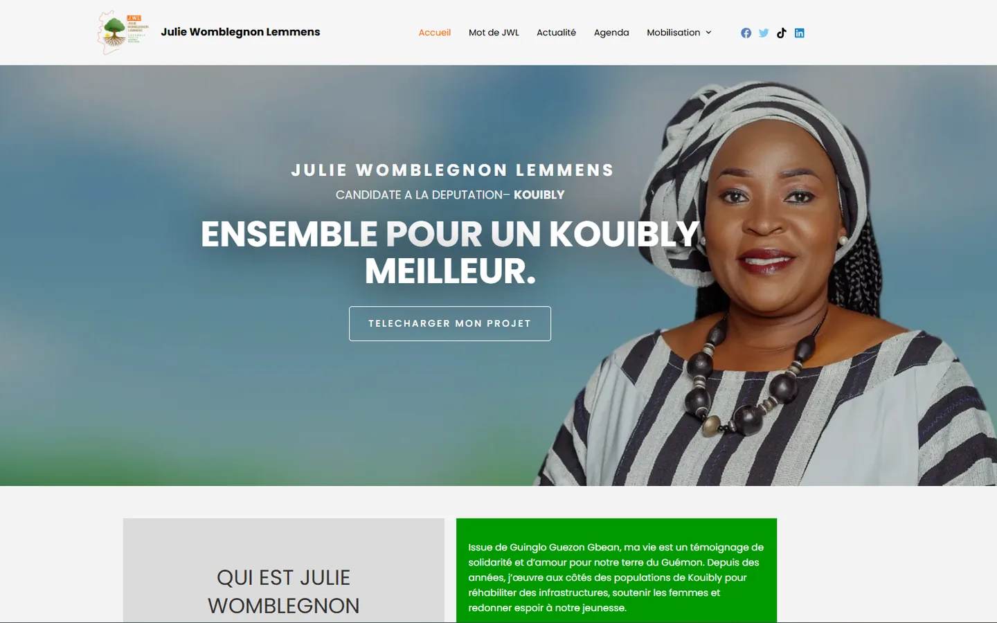 Julie Womblegnon Lemmens — page d'accueil sur ordinateur