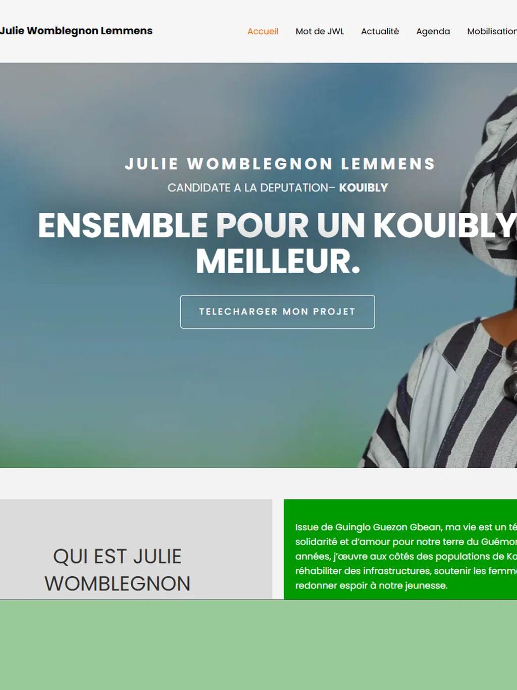 Julie Womblegnon Lemmens — page d'accueil sur tablette