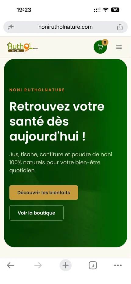 Noni Rutholnature — page d'accueil sur iPhone