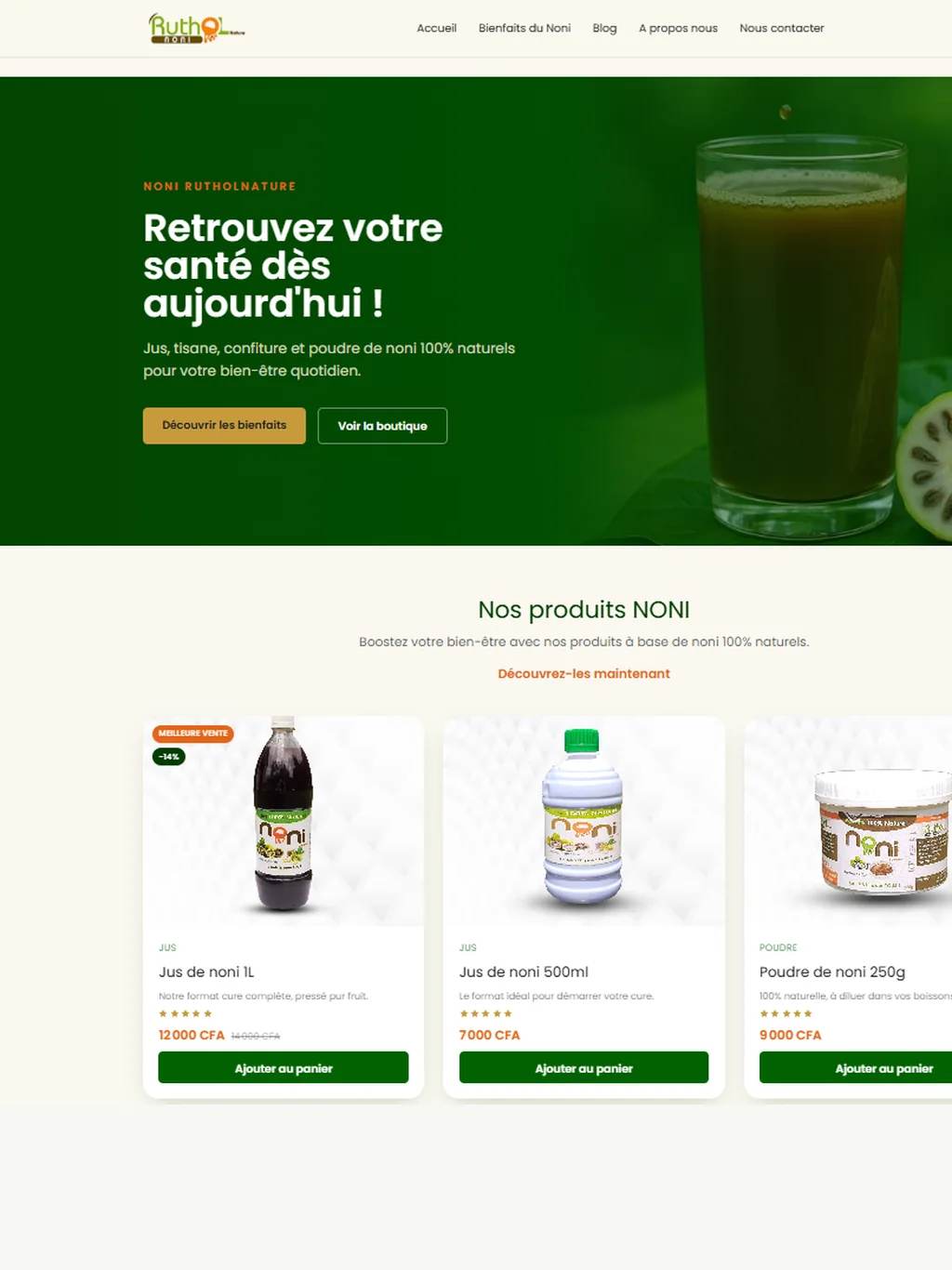 Noni Rutholnature — page d'accueil sur tablette
